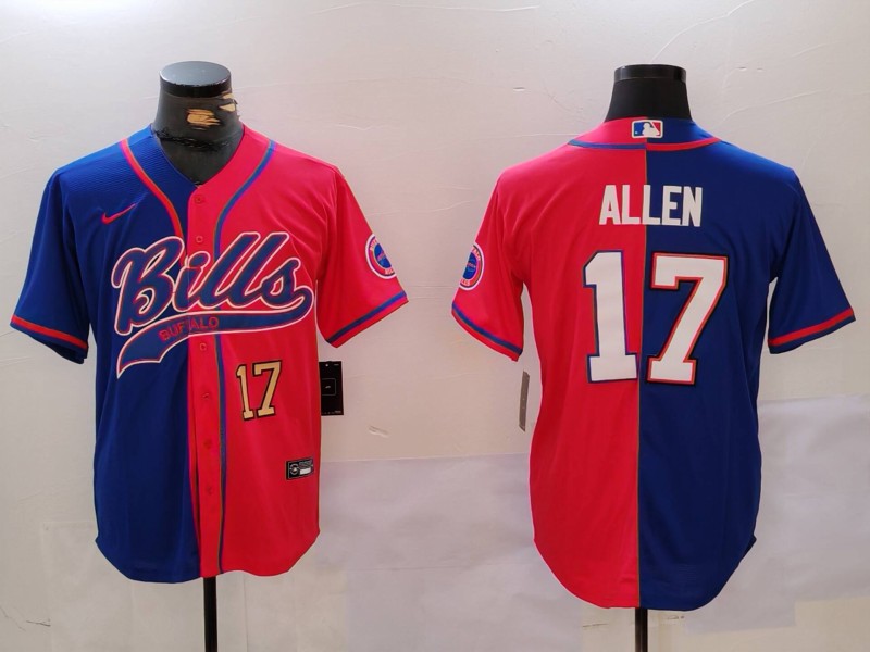 Men Buffalo Bills 17 Allen Blue Red Joint Name 2024 Nike Limited NFL Jersey style 2